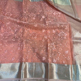 Pastel Peach Organza Silk Chikankari Banarasi Saree 