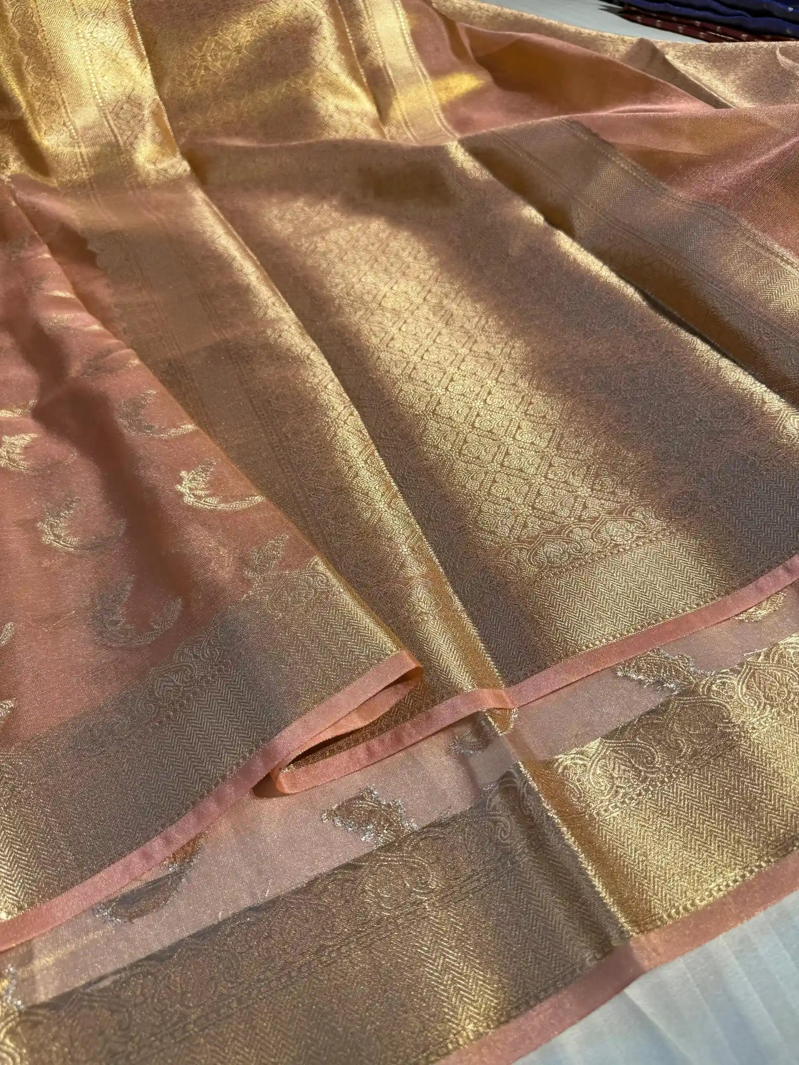 Peach Kathan Tissue Silk Banarasi Saree