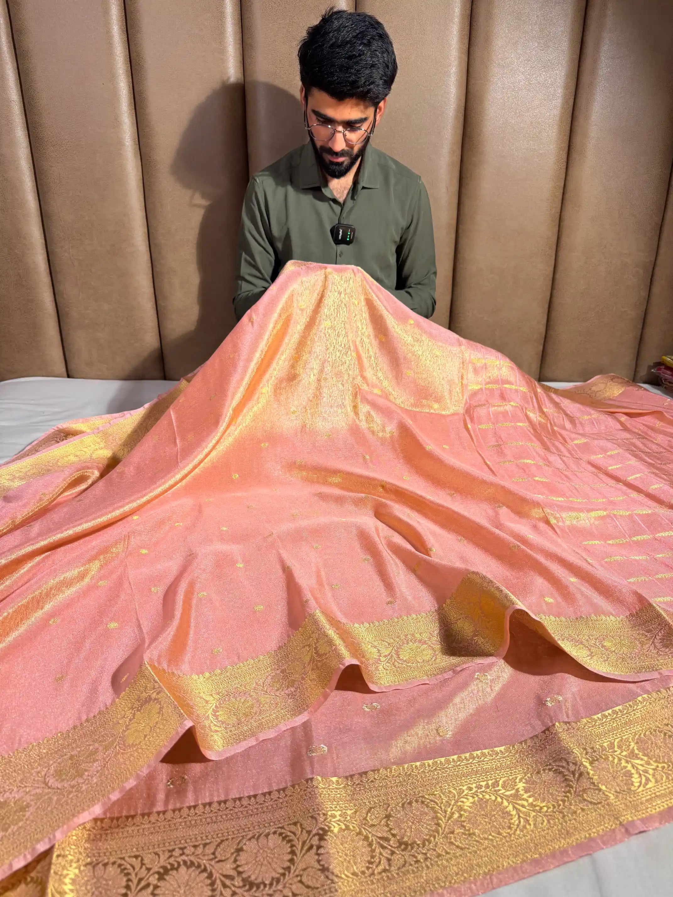 Peach Soft Breathable Tissue Silk Banarasi Saree