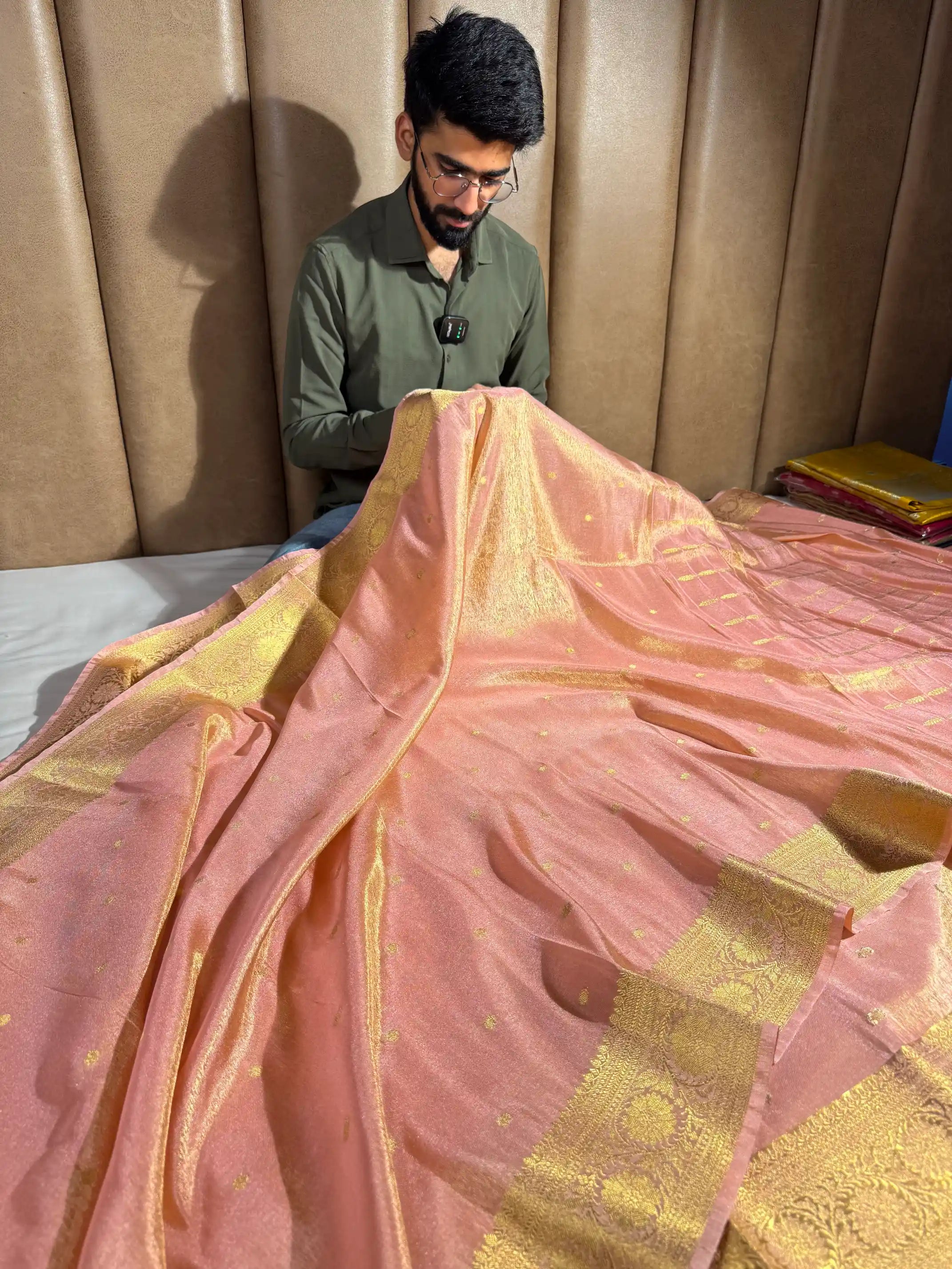 Peach Soft Breathable Tissue Silk Banarasi Saree