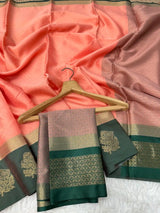 Peach Kanchi Kora Silk Jacquard Border Banarasi Saree