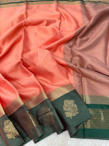 Peach Kanchi Kora Silk Jacquard Border Banarasi Saree