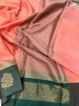 Peach Kanchi Kora Silk Jacquard Border Banarasi Saree