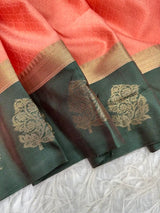 Peach Kanchi Kora Silk Jacquard Border Banarasi Saree