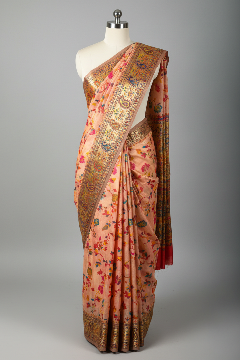 Peach Irresistible Pashmina Weave Soft Cotton Silk Saree