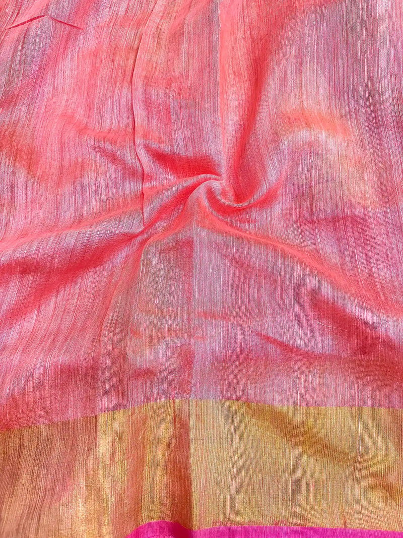 Peachish Pink Pure Matka Silk Rangkat Banarasi Saree