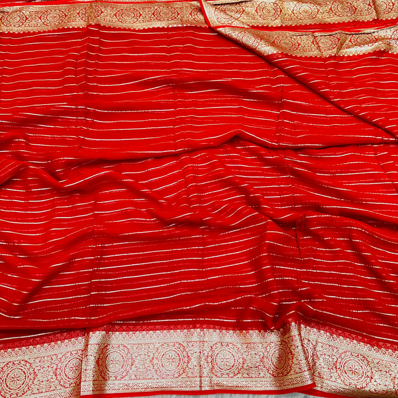 Bright Red Viscose Georgette Saree