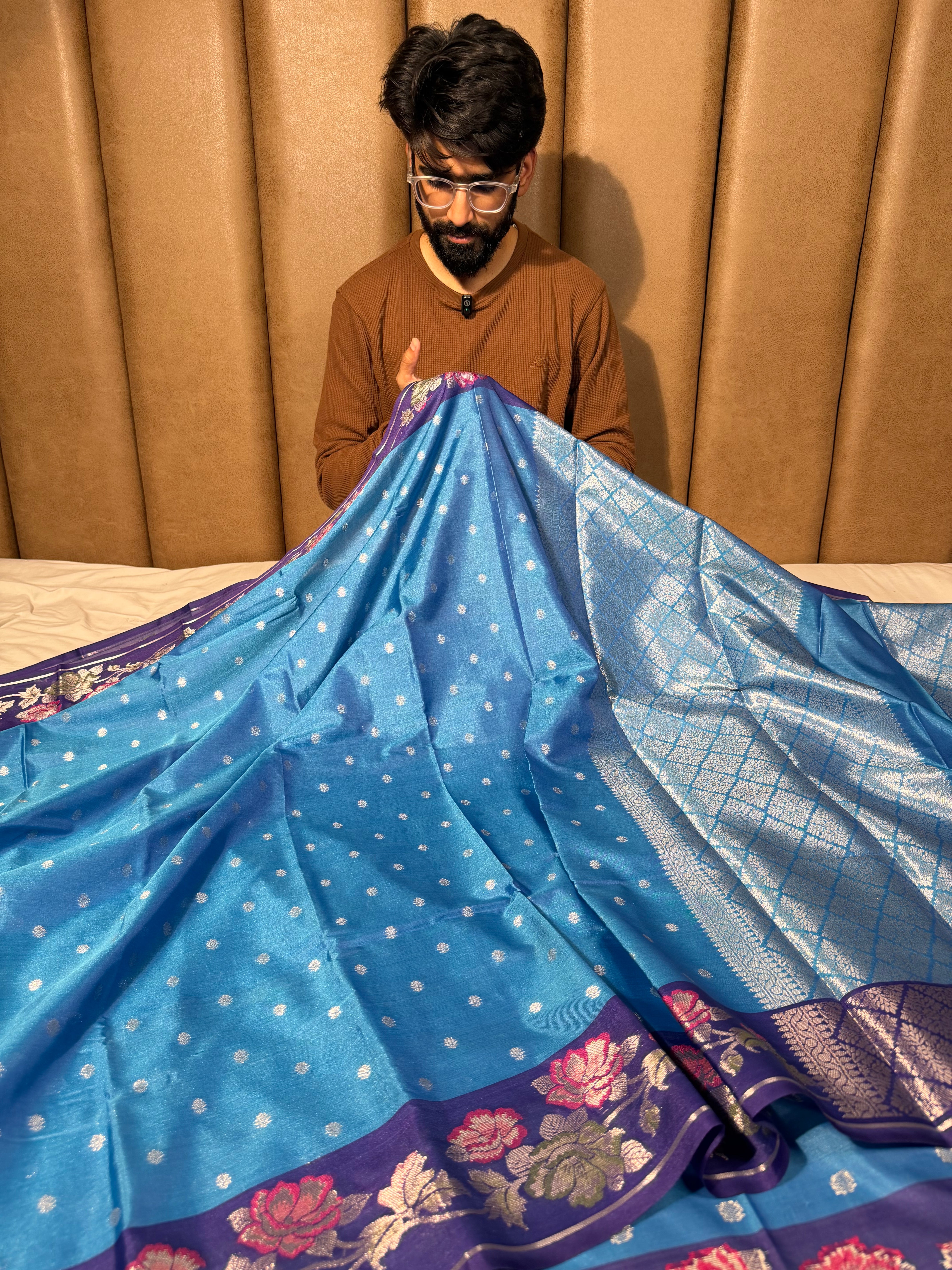 Powder Blue Meenakari Banarasi Silk Saree