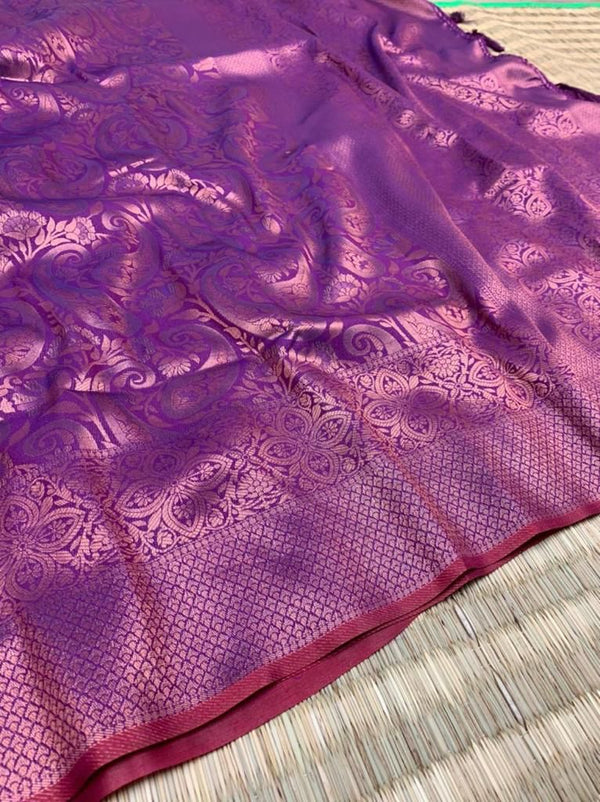 Light Purple Colour Softsilk Saree in Carry Pattern Floral Design