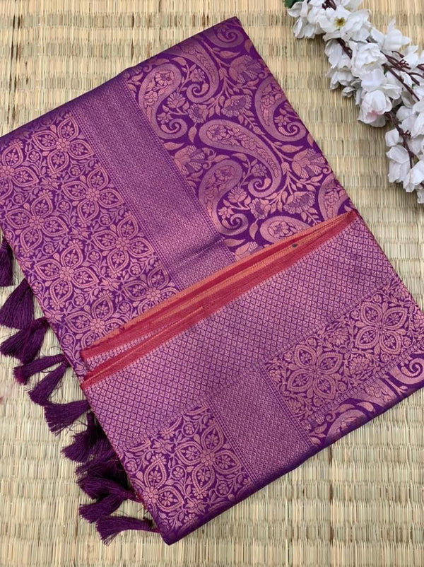 Light Purple Colour Softsilk Saree in Carry Pattern Floral Design