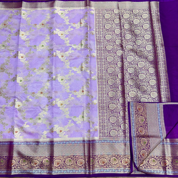 Lavender Chinia Silk Banarasi Saree