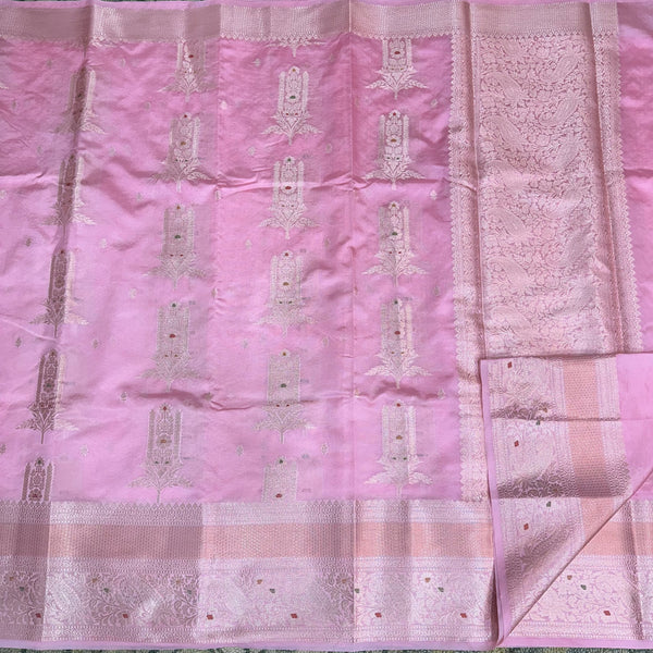 Bright Pink Chinia Silk Banarasi Saree