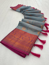 Handloom Inspired Gray Colour Softsilk banarasi saree