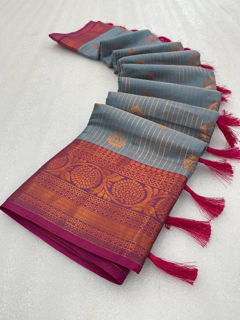 Handloom Inspired Gray Colour Softsilk banarasi saree