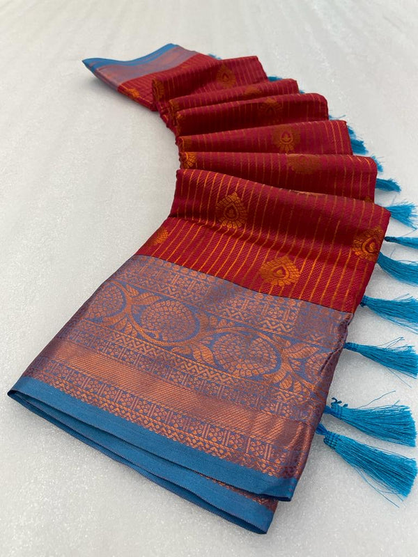 Handloom Inspired Red Colour Softsilk banarasi saree