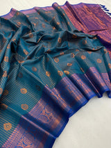 Handloom Inspired Rama Green Colour Softsilk banarasi saree