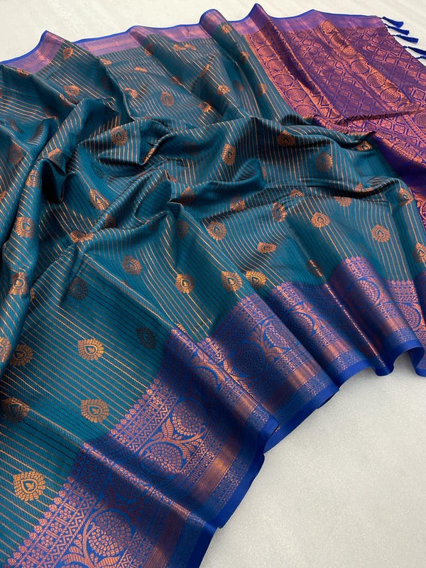 Handloom Inspired Rama Green Colour Softsilk banarasi saree