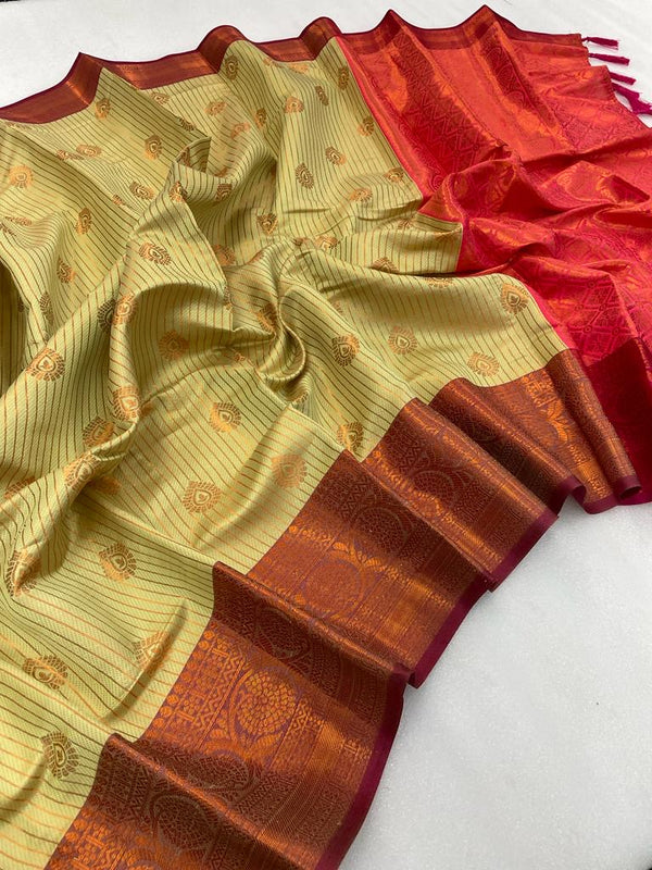 Handloom Inspired Light Green Colour Softsilk banarasi saree