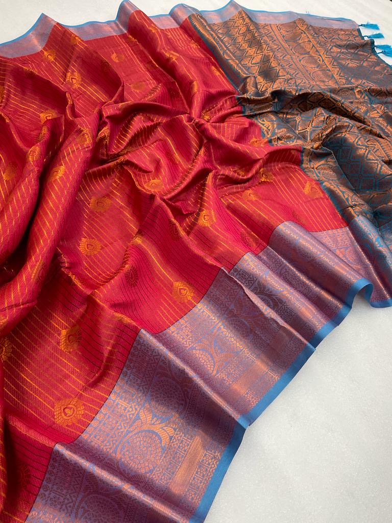 Handloom Inspired Red Colour Softsilk banarasi saree