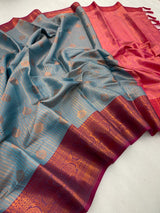 Handloom Inspired Gray Colour Softsilk banarasi saree