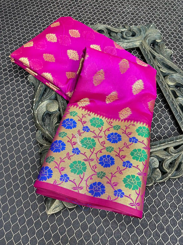 Beautiful Soft Cotton Zari Buta Banarasi Saree