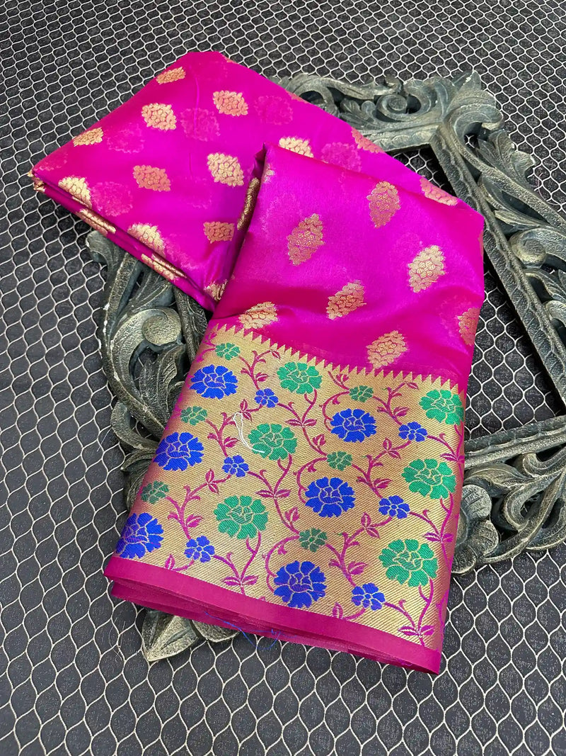 Beautiful Soft Cotton Zari Buta Banarasi Saree