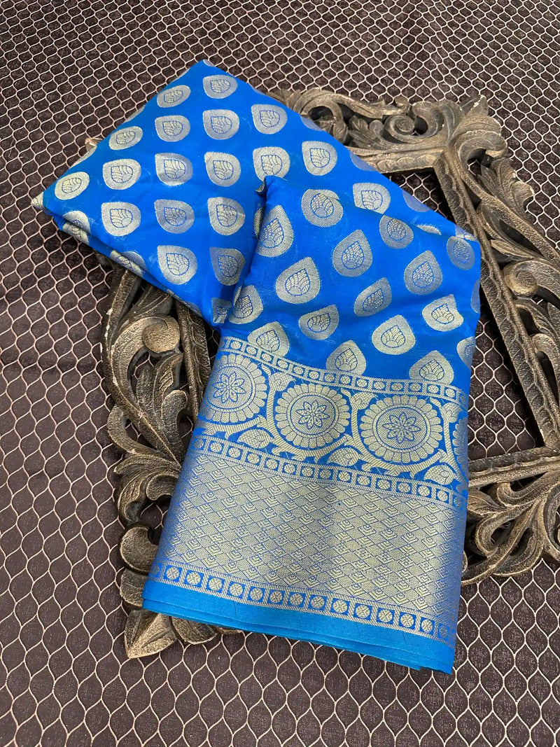 Beautiful Soft Cotton Zari Buta Banarasi Saree