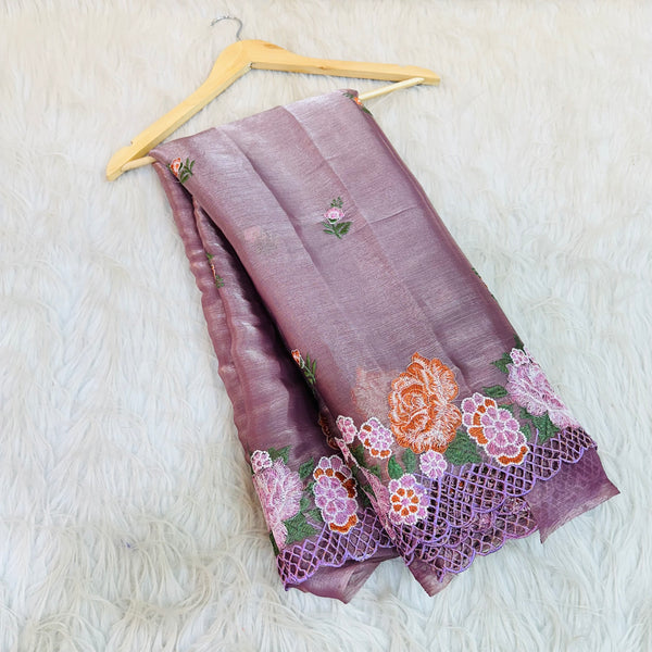 Shimmery Lavender Tissue Crochet Saree