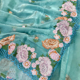 Shimmery Blue Tissue Crochet Saree