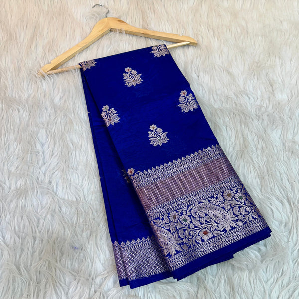 Bright Royal Blue Chinia Silk Banarasi Saree