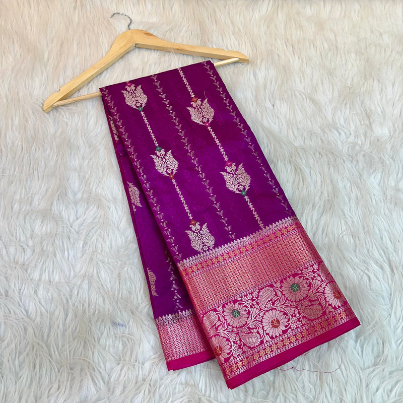 Bright Purple Chinia Silk With Contrast Border