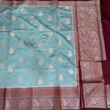 Bright Sea Green Chinia Silk With Contrast Border