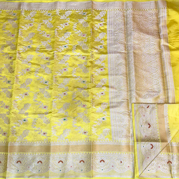 Bright Yellow Chinia Silk Banarasi Saree