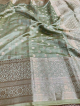 Pista Green Pure Chiniya Silk Banarasi Saree