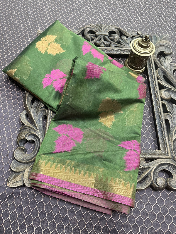 Beautiful Soft Cotton Zari Buta Banarasi Saree