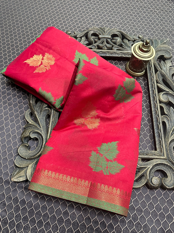 Beautiful Soft Cotton Zari Buta Banarasi Saree