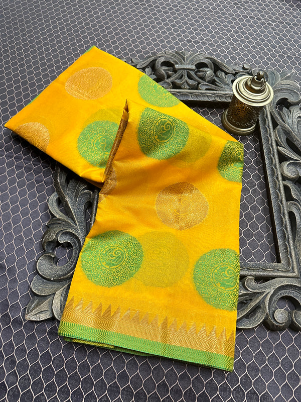 Beautiful Soft Cotton Zari Buta Banarasi Saree