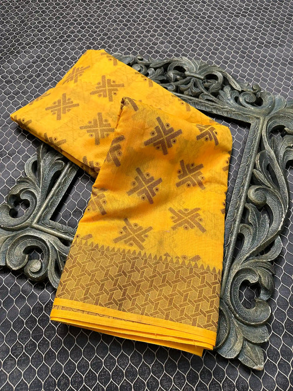 Beautiful Soft Cotton Zari Buta Banarasi Saree