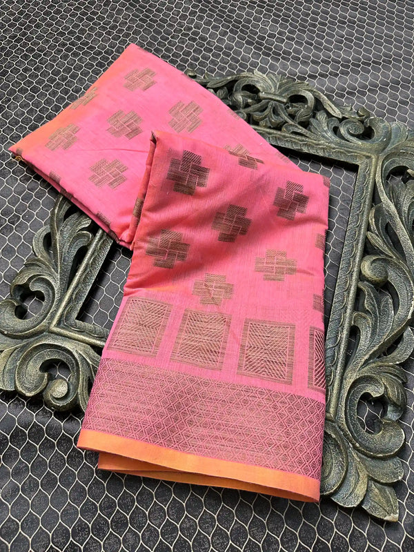 Beautiful Soft Cotton Zari Buta Banarasi Saree