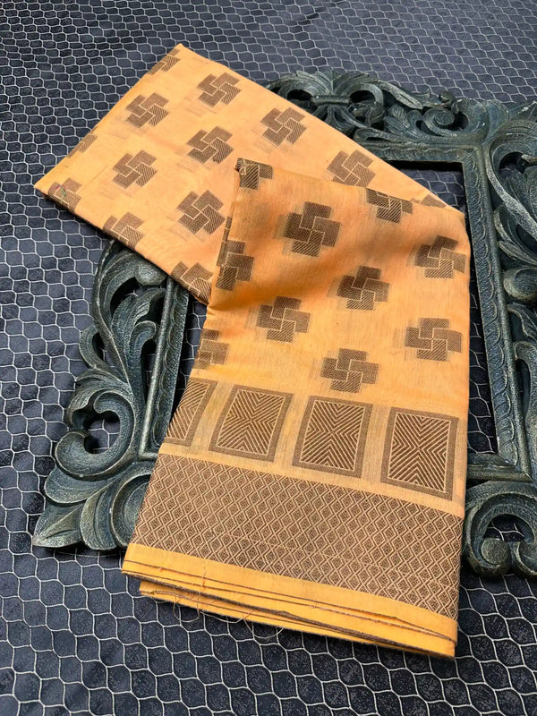 Beautiful Soft Cotton Zari Buta Banarasi Saree