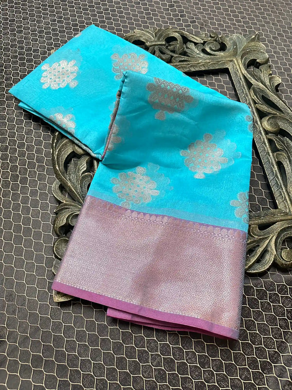 Beautiful Soft Cotton Zari Buta Banarasi Saree