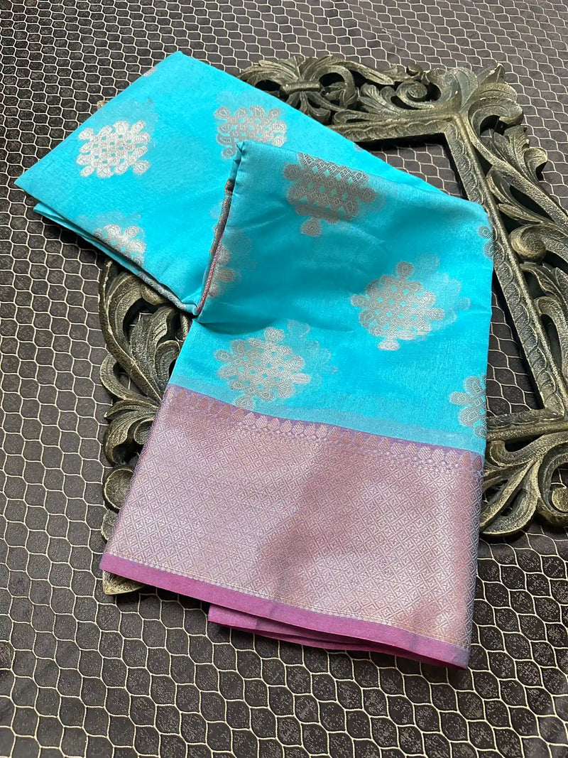 Beautiful Soft Cotton Zari Buta Banarasi Saree