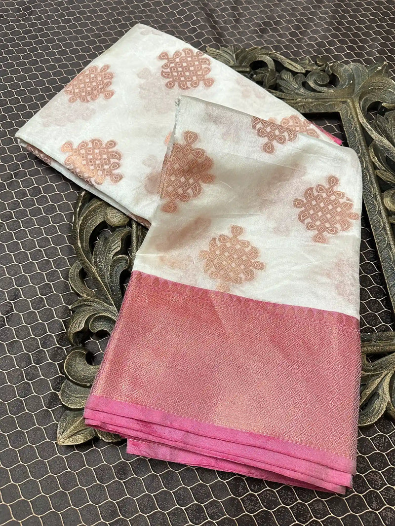 Beautiful Soft Cotton Zari Buta Banarasi Saree