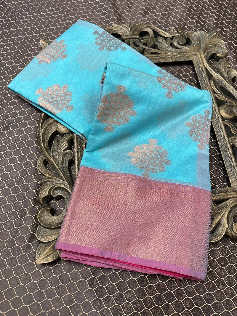 Beautiful Soft Cotton Zari Buta Banarasi Saree