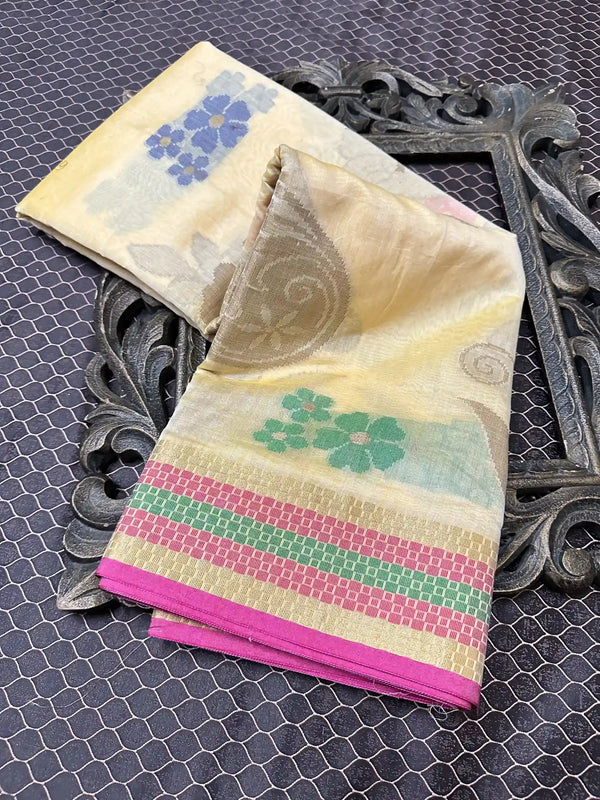 Beautiful Soft Cotton Zari Buta Banarasi Saree