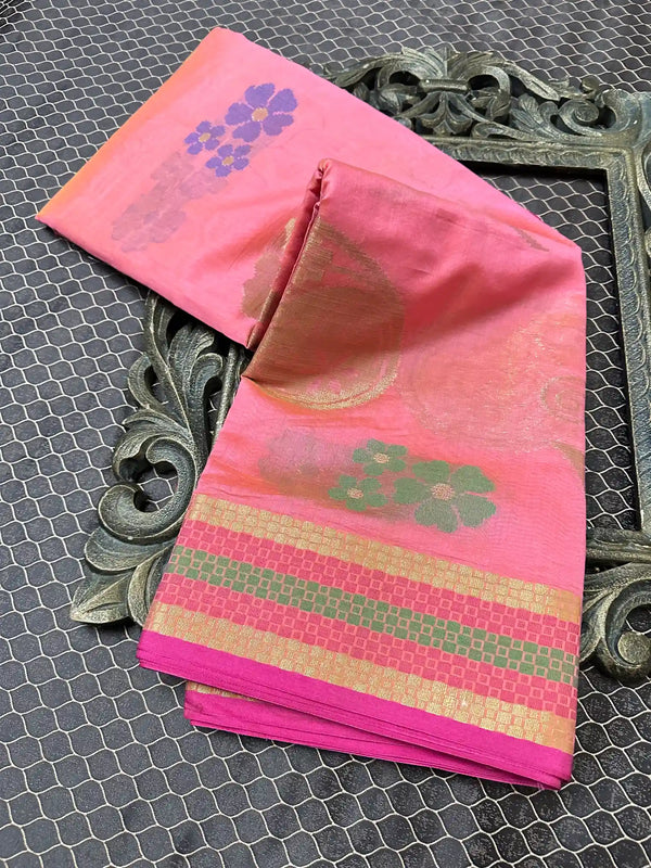 Beautiful Soft Cotton Zari Buta Banarasi Saree