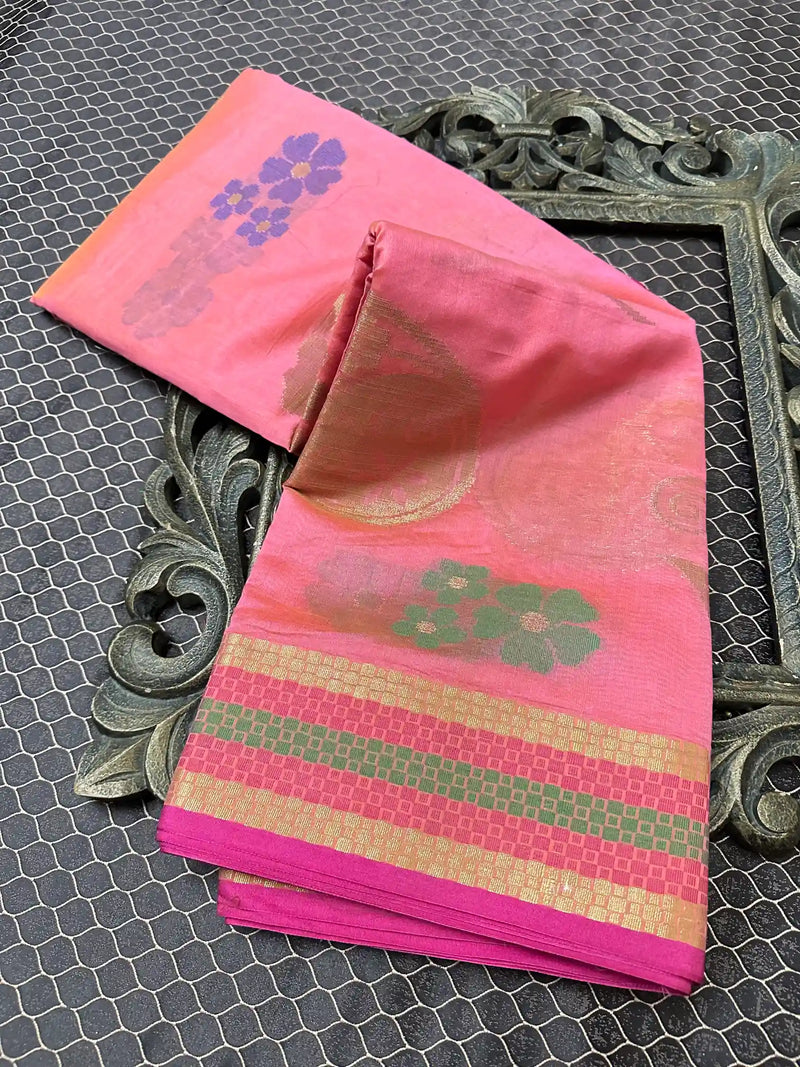 Beautiful Soft Cotton Zari Buta Banarasi Saree