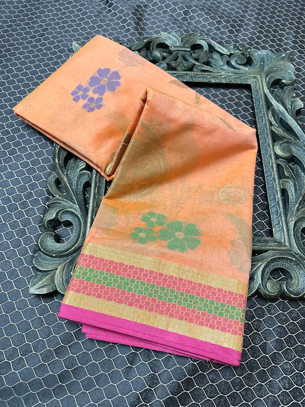 Beautiful Soft Cotton Zari Buta Banarasi Saree