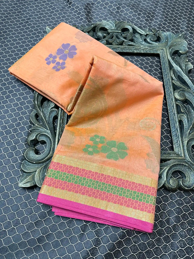 Beautiful Soft Cotton Zari Buta Banarasi Saree