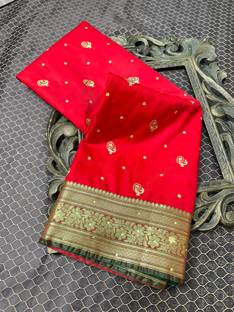 Beautiful Soft Cotton Zari Buta Banarasi Saree